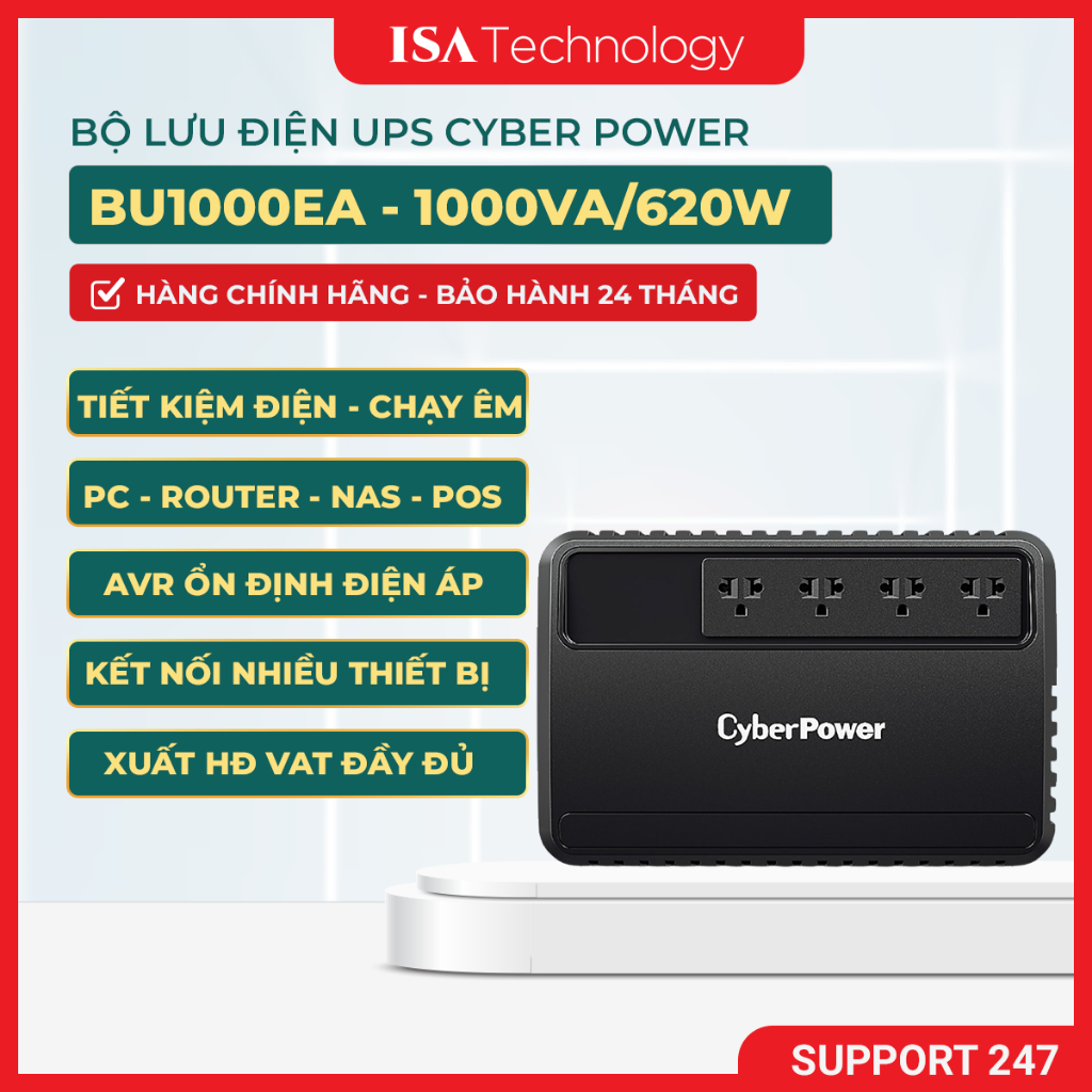 Bộ lưu điện UPS CyberPower BU1000EA -1000VA/620W bảo vệ thiết bị điện PC, Nas, router, máy tính tiền