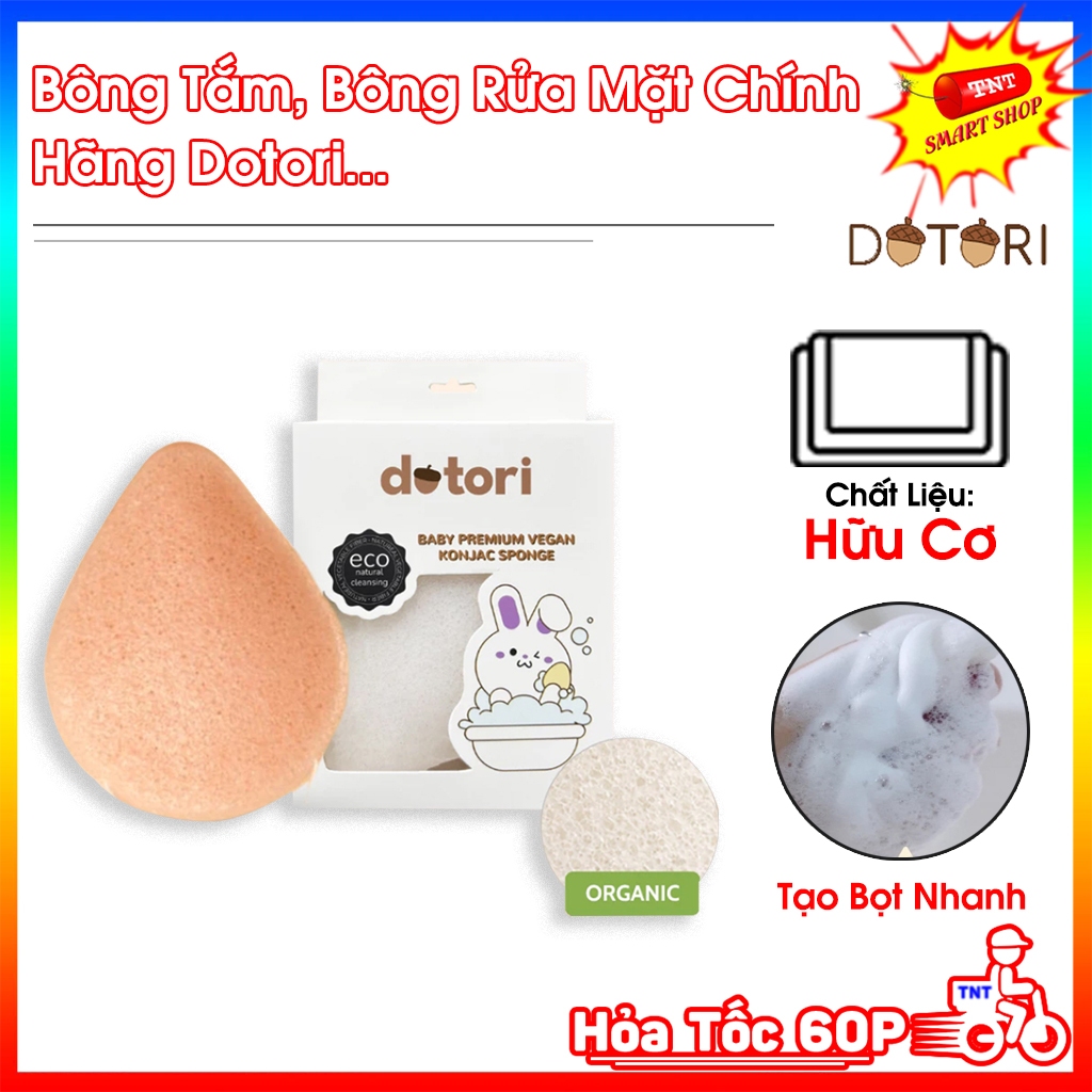 Bông Tắm, Bông Rửa Mặt Chính Hãng Dotori Nguyên Liệu 100% Hữu Cơ, Tạo Bọt Tốt Giúp Tiết Kiệm Sữa Tắm