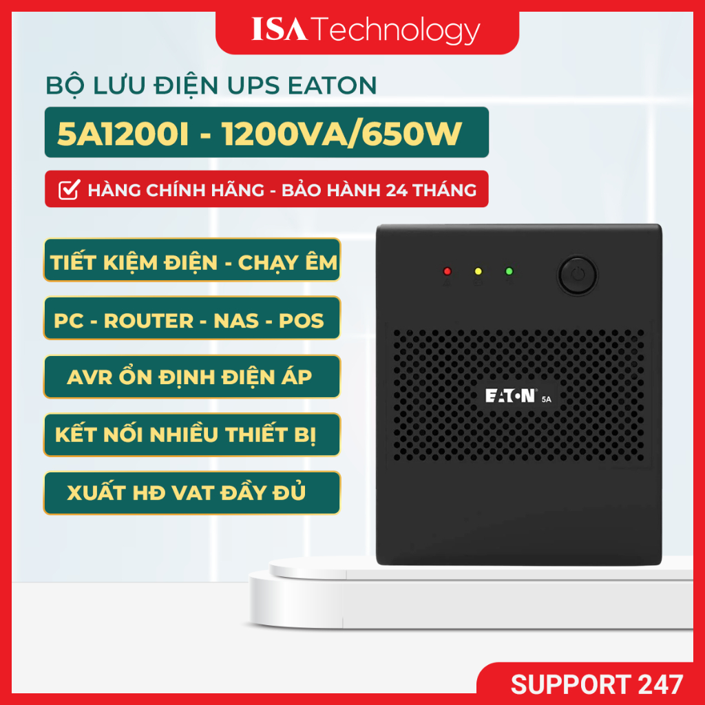Bộ lưu điện UPS Eaton 5A1200I (1200VA/650W) ổn định điện, bảo vệ PC và thiết bị điện router, nas