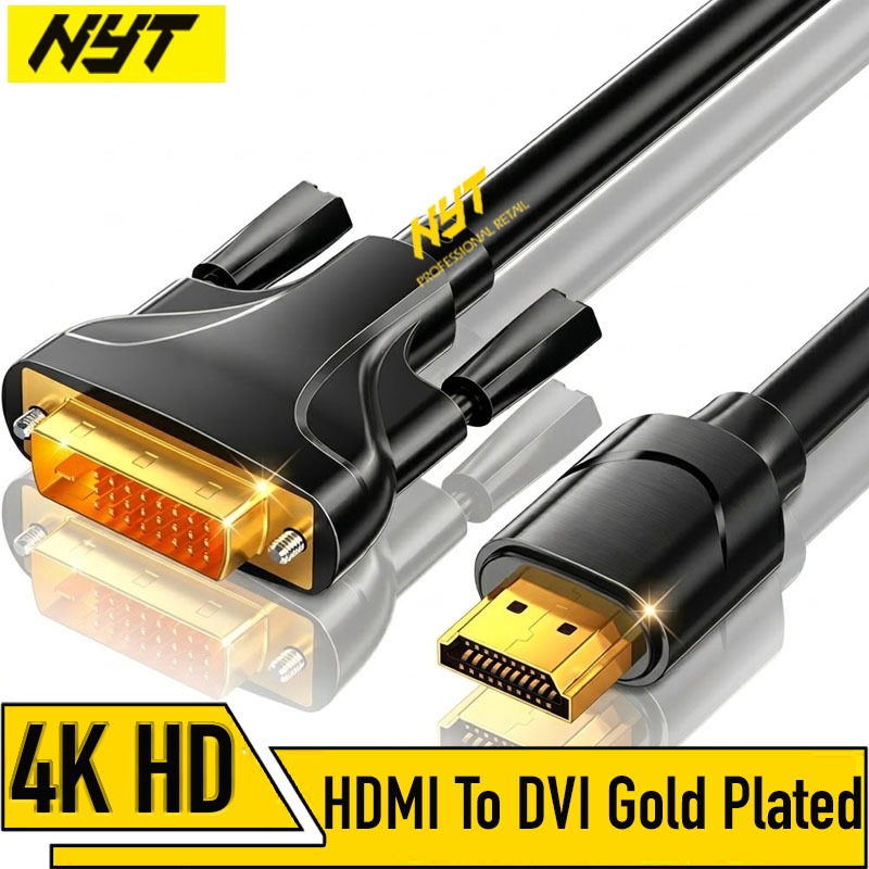 Cáp Chuyển HDMI Ra DVI Và Ngược Lại Hỗ Trợ 4K NYT Thân To Tròn Dẻo Gold Plated Chống Nhiễu