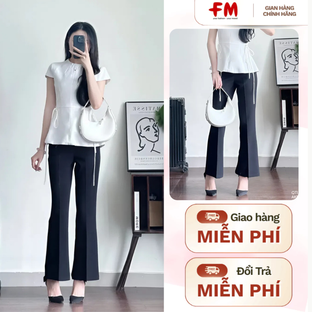 Quần Tây Nữ Ống Loe FMSTYLE - Quần Loe Cạp Cao Tôn Dáng Phối Cách Điệu Thời Trang Công Sở 26011296