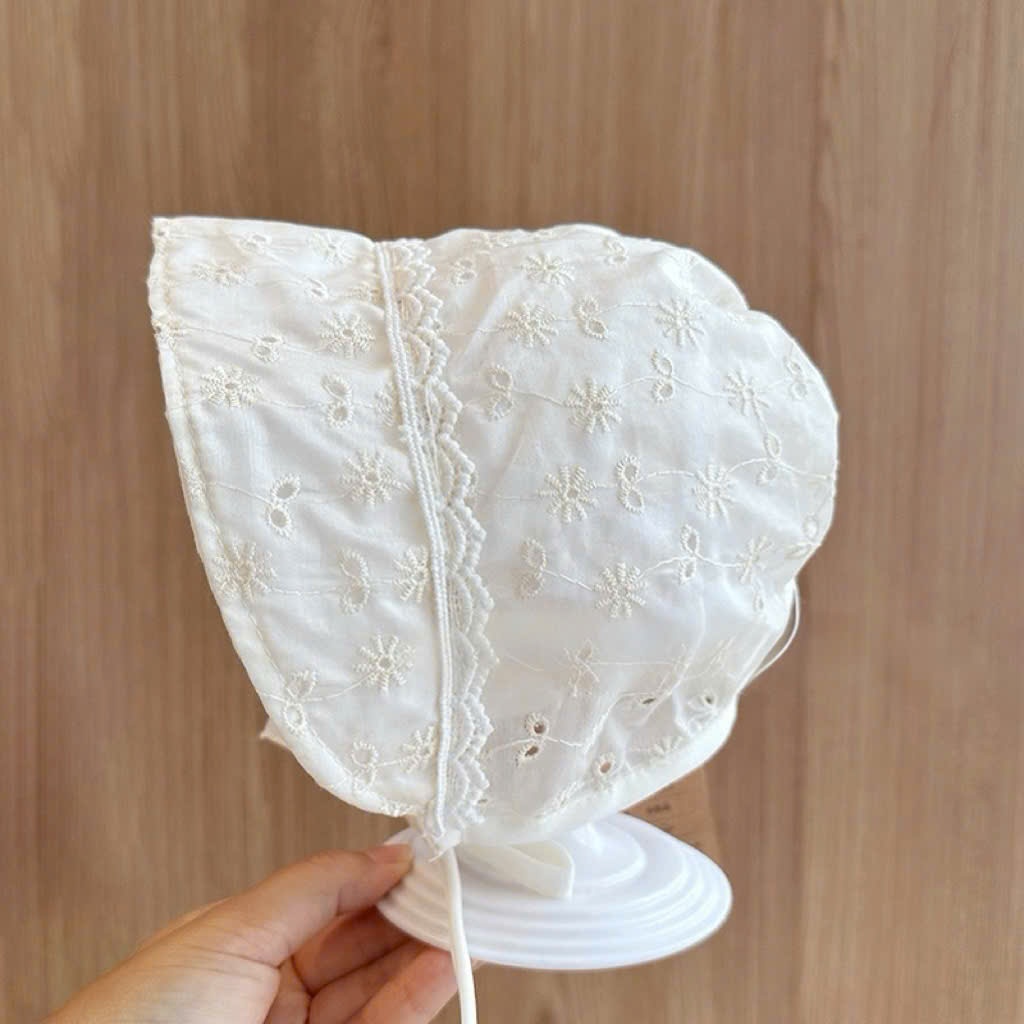 Mũ hoa nhí tiểu thư buộc dây phối ren 0-12 tháng MU409