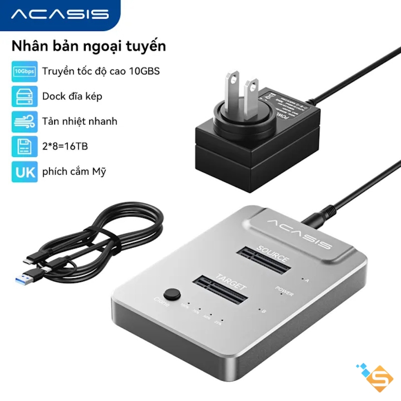 SSD NVME M.2 Dual-Bay Dock ACASIS 20Gbps Max 8TB Copy Offline 2230 ~ 2280 SSD Bảo Hành 1 Năm