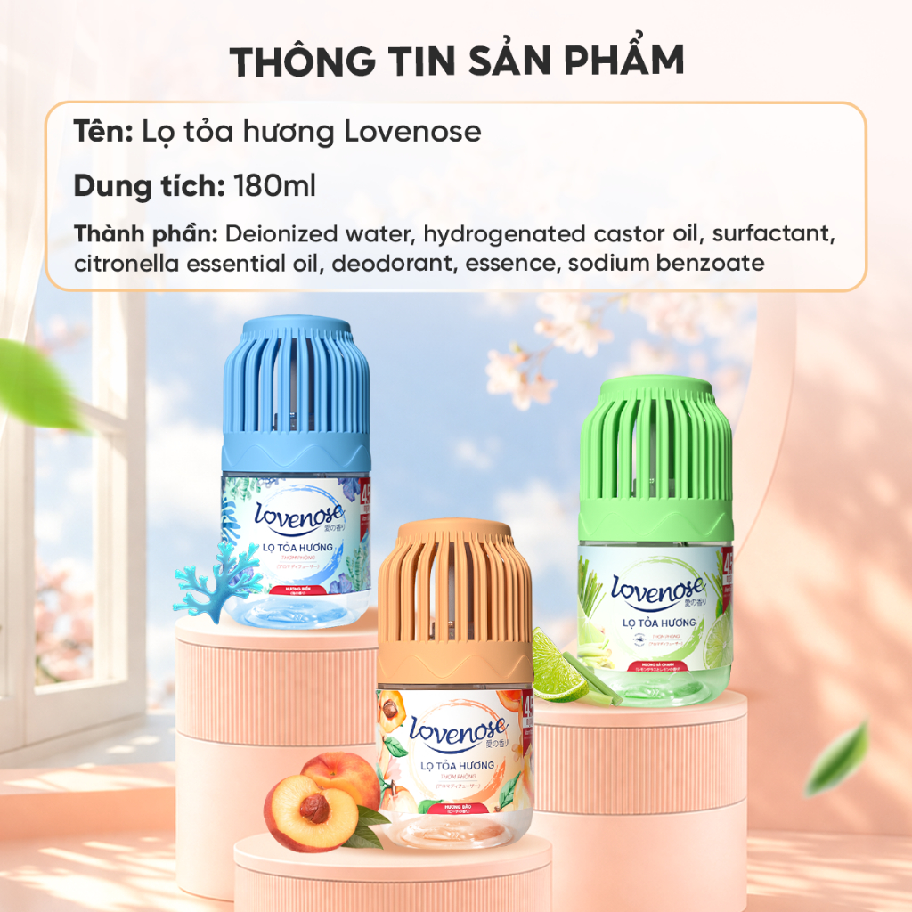 [Live x Aikomi] COMBO 3 lọ tỏa hương Lovenose khác mùi giúp thơm phòng, khử mùi hôi - 180ml/lọ
