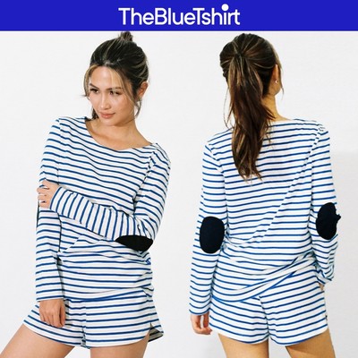 TheBlueTshirt - Áo thun sọc tay dài có patch tay trang trí cotton cho nữ - Patch T Long Sleeve Signature Stripe