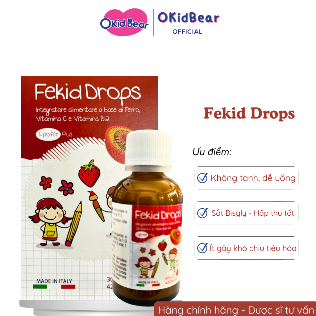 Fekid Drops, Sắt nhỏ giọt, Bổ sung Sắt, Vitamin C cho trẻ, Chai 30ml