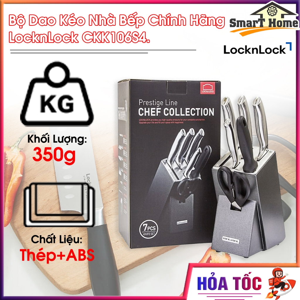 Bộ Dao Kéo Nhà Bếp Chính Hãng LocknLock CKK106S4 An Toàn Cho Người Sử Dụng, Thép Không Gỉ, Có Tráng 