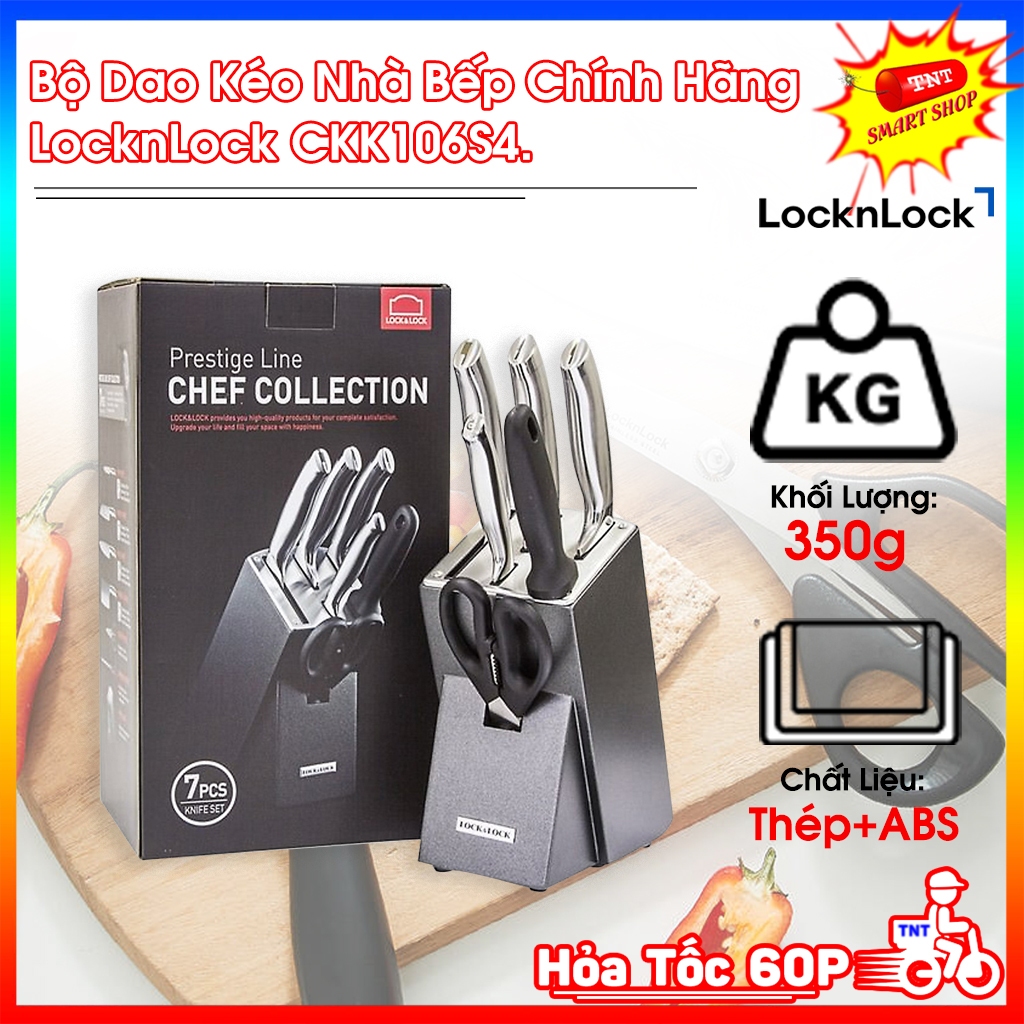 Bộ Dao Kéo Chính Hãng LocknLock CKK106S4 Thép Không Gỉ, Sắc Bén Có Phủ Lớp Chống Dính, An Toàn Cho N