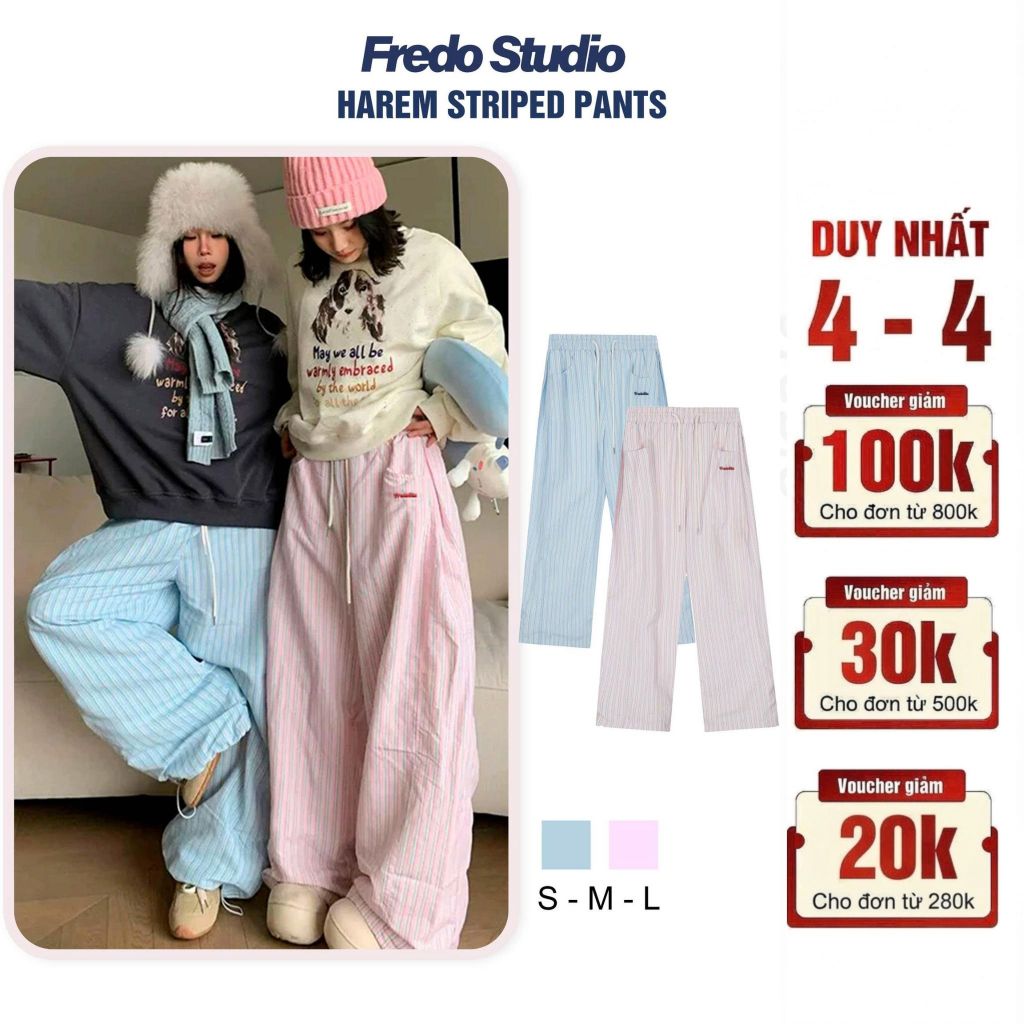 Quần Harem Kẻ Sọc Ống Siêu Rộng Cạp Chun, Quần Dài Ống Suông Cá Tính Phong Cách Hàn Quốc - FQD104