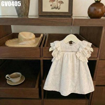 Váy Suông Tay Phồng Bèo Cổ Ren Màu Kem Cho Bé Gái 1-8 Tuổi MINTSCLOSET Quảng Châu - GV0405