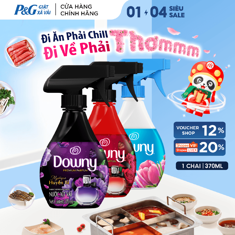Xịt Vải DOWNY Khử Mùi Và Chống Khuẩn 99.9% Hương Nắng Mai/ Huyền Bí/ Đam Mê Chai 370ml