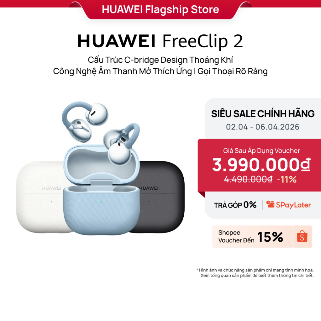 Tai Nghe HUAWEI FreeClip 2 | Cấu Trúc C-bridge Design Thoáng Khí | Công Nghệ Âm Thanh Mở Thích Ứng | Gọi Thoại Rõ Ràng | BigBuy360 - bigbuy360.vn