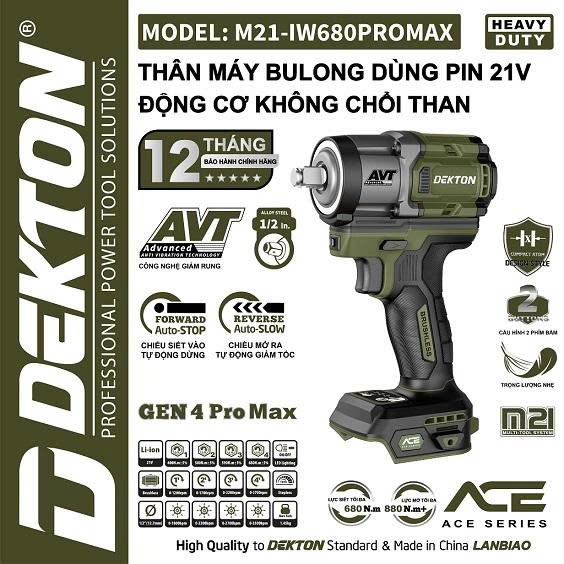 Máy siết bulong dùng pin 21V Dekton M21-IW680 Promax gen 4