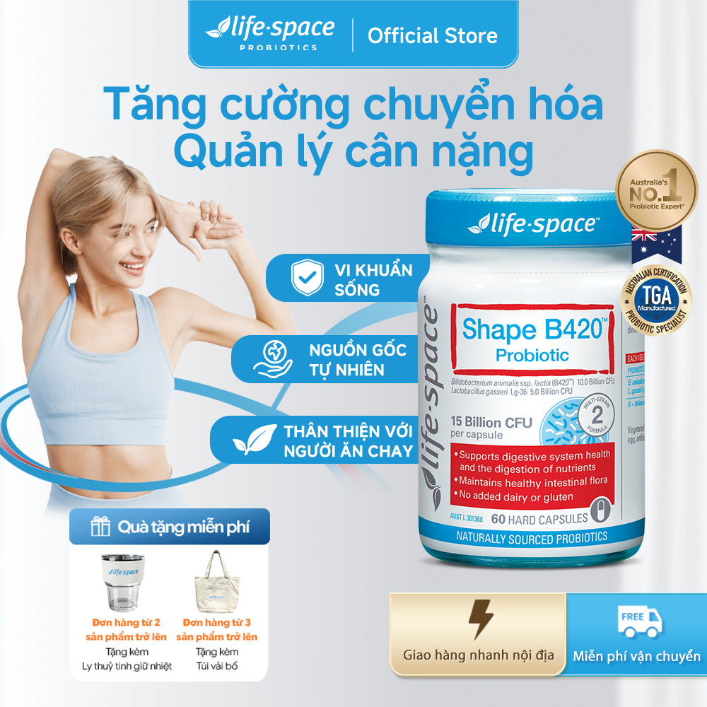 Men vi sinh Life Space Shape B420 Probiotic 60 viên hỗ trợ giảm cân, đốt mỡ,cải thiện tiêu hóa và gi