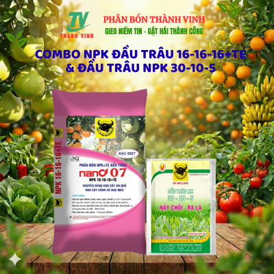 [Combo] Phân NPK Đầu trâu 16-16-16+TE [1kg] Loại Đặc Biệt + Phân Bón Lá Đầu Trâu NPK 30-10-5 [1gói]