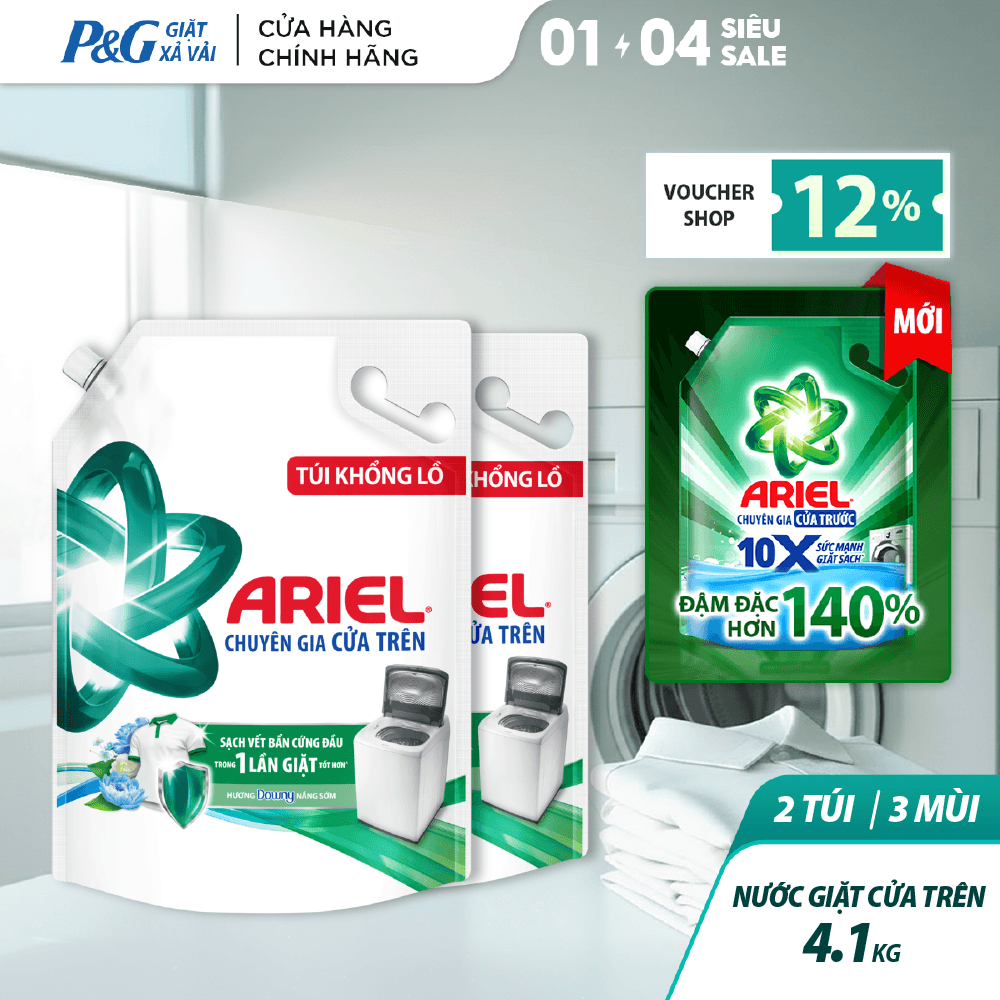 Combo 2 Nước Giặt ARIEL Chuyên Gia Cửa Trên Ngăn Lem Màu Hương Downy Nắng Sớm/ Nước Hoa/ Oải Hương T