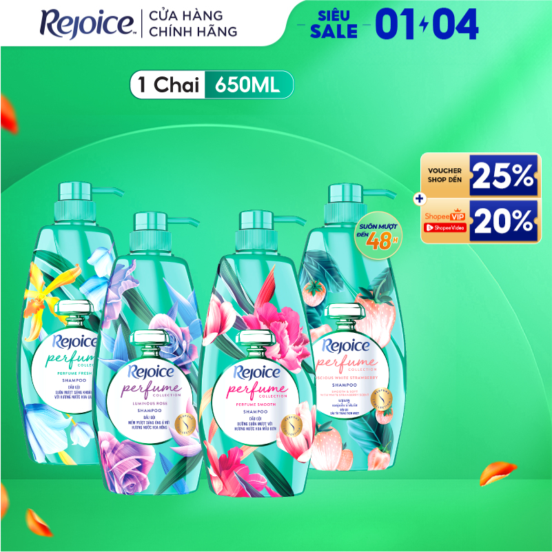 Dầu Gội REJOICE Hương Nước Hoa Mẫu Đơn/ Hoa Hồng/ Hoa Ly Ly/ Dâu Tây Trắng - Chai 650/632,3 ML