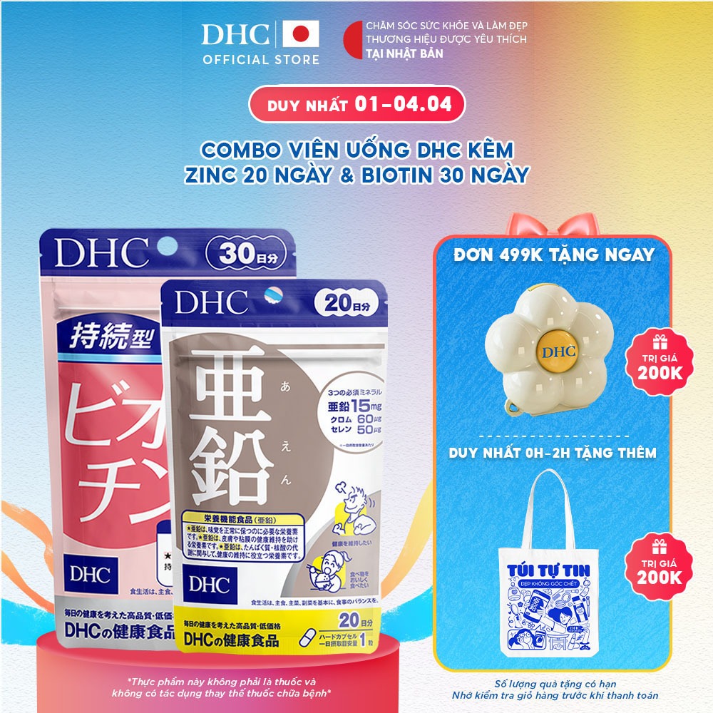Combo Viên uống DHC Biotin (30 Ngày) & Kẽm (20 Ngày) hỗ trợ cơ thể khoẻ mạnh và tốt cho tóc - TPBVSK