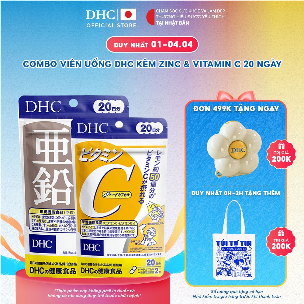 Combo Viên uống DHC Vitamin C & Kẽm hỗ trợ giảm thâm, sáng da (20 ngày)-TPBVSK DHC Vitamin C&Zinc