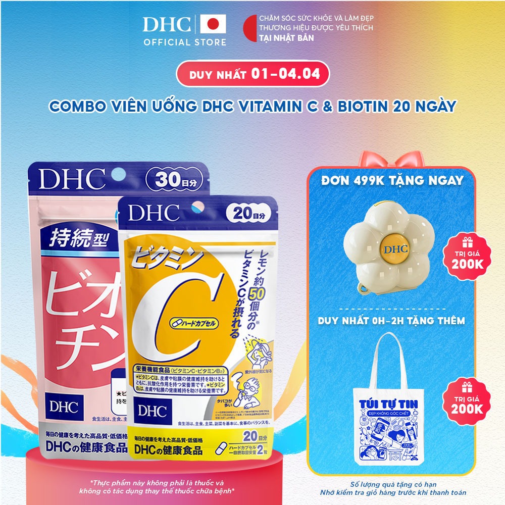 Combo Viên uống DHC Biotin (30 Ngày) & Vitamin C (20 Ngày) hỗ trợ sáng da và tốt cho tóc - TPBVSK Bi