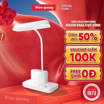 Đèn Bàn LED Cảm Ứng Điện Quang ĐQ LDL17B 3 có thể sạc hoặc cắm điện trực tiếp (3W, Tích Hợp Đèn Ngủ Và Hộp Cắm Bút)