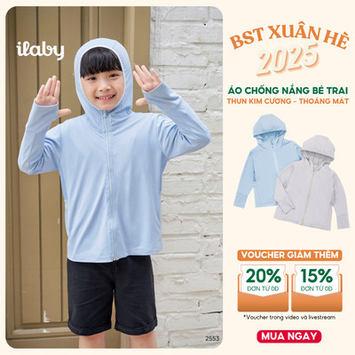 [ILABY 10-40kg] Áo chống nắng bé trai chất liệu thun kim cương, có mũ cho bé [2553]