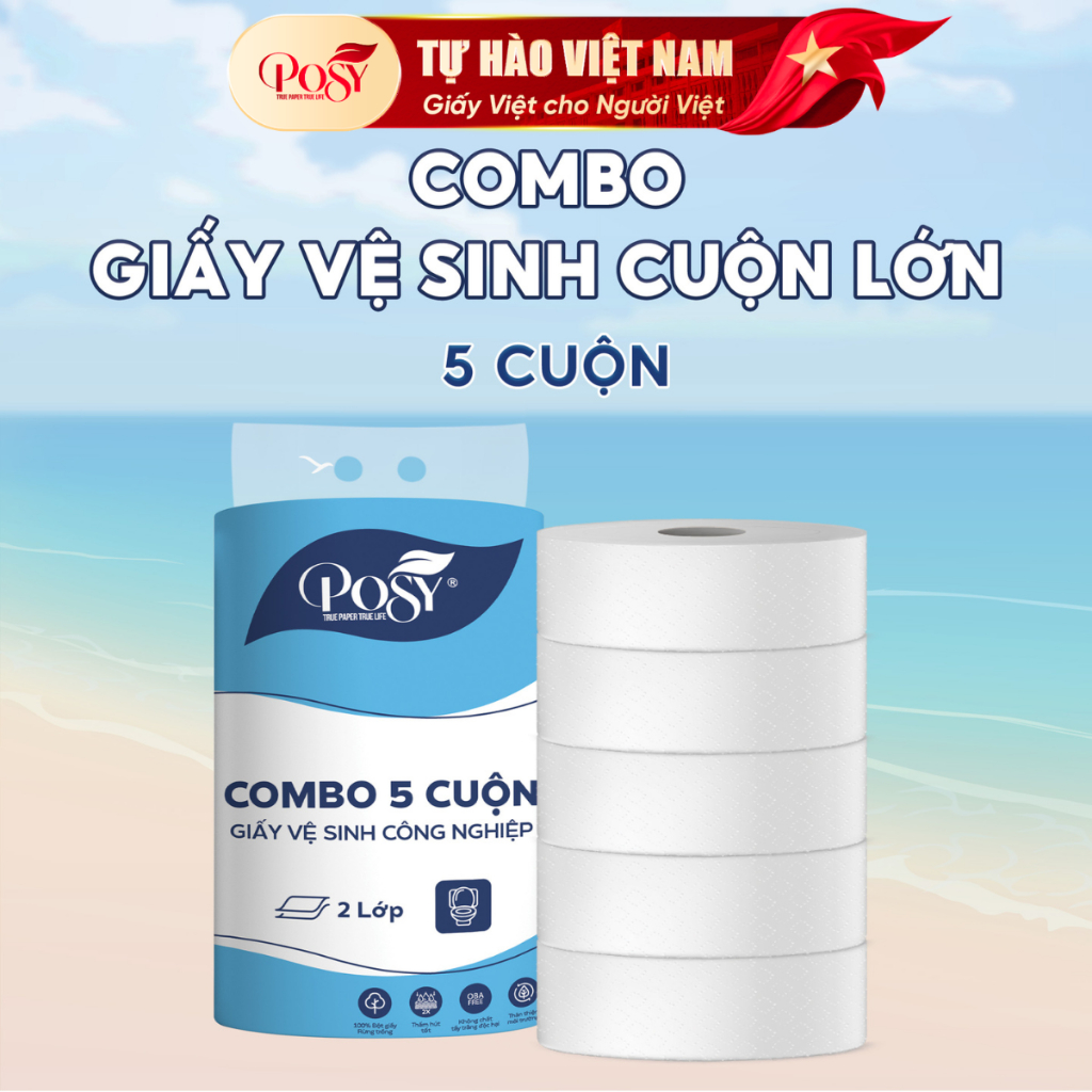 COMBO 5 CUỘN GVS POSY - Cuộn lớn, 700gram 2 lớp, mềm mịn, tiết kiệm, thân thiện với môi trường
