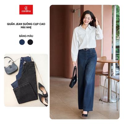Quần jean nữ YOUNGER BY CARDINA cạp cao dáng suông mài nhẹ 5YQJR04, 6QJR04