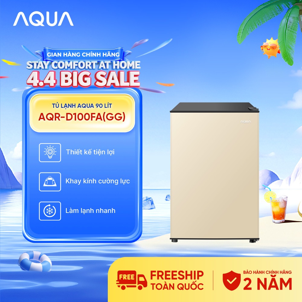 [SẢN PHẨM MỚI 2025] Tủ lạnh Aqua 90 lít AQR-D100FA(GG) - Màu be - Freeship toàn quốc - Nhắn shop nếu