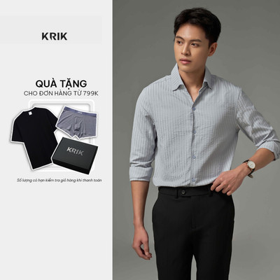 Áo Sơ Mi Nam KRIK Form Slim Tay Dài Thiết Kế Tối Giản Chất Liệu Dệt Sọc Cao Cấp SD3304