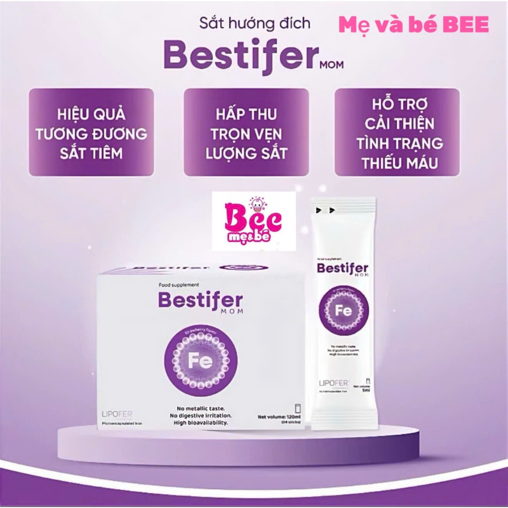 Sắt sinh học Bestifer vị ngon dễ uống dễ hấp thu hộp 24 gói hàng nhập khẩu