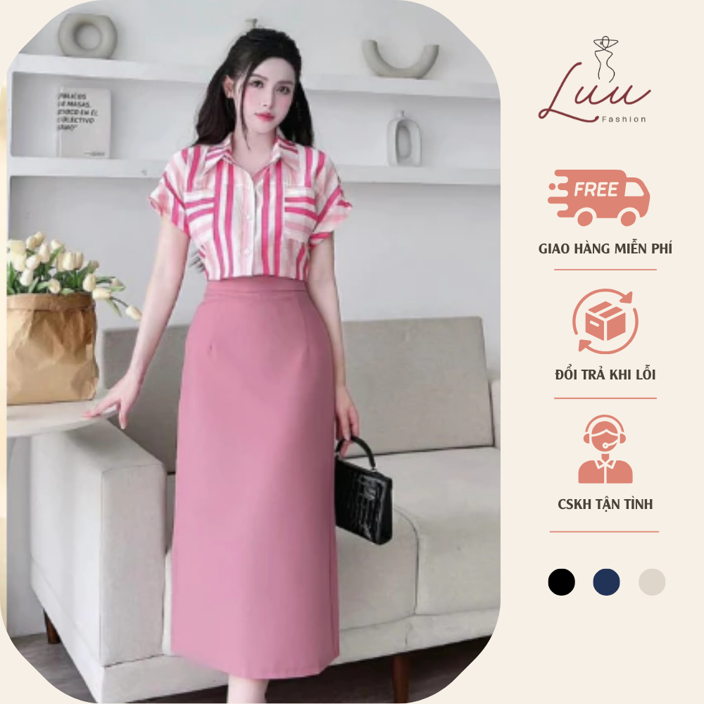 Chân váy chữ A xẻ sau dài 80cm  (hàng 2 lớp) chất vitex - Luu fashion