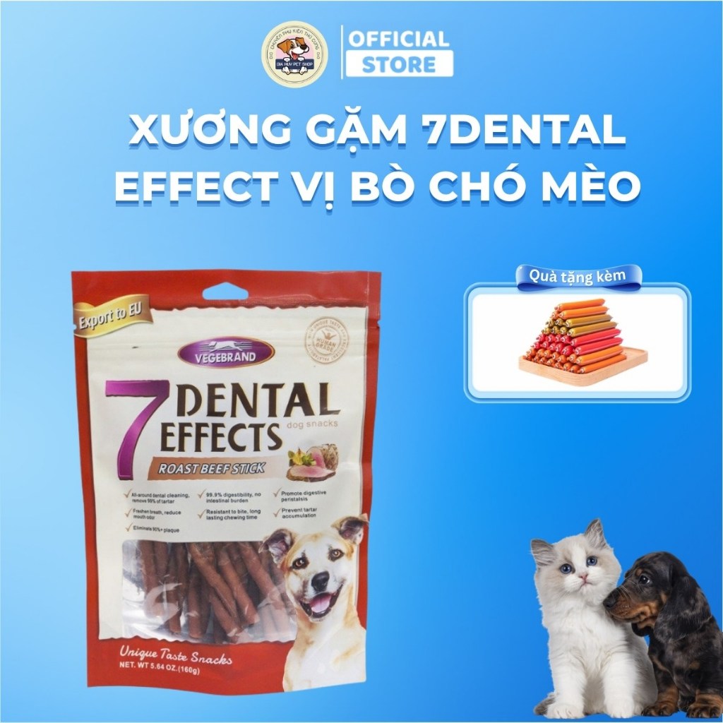 Xương Gặm 7Dental Effect Cho Chó Mèo Vị Bò Bổ Sung Dinh Dưỡng Giúp Sạch Răng 160g