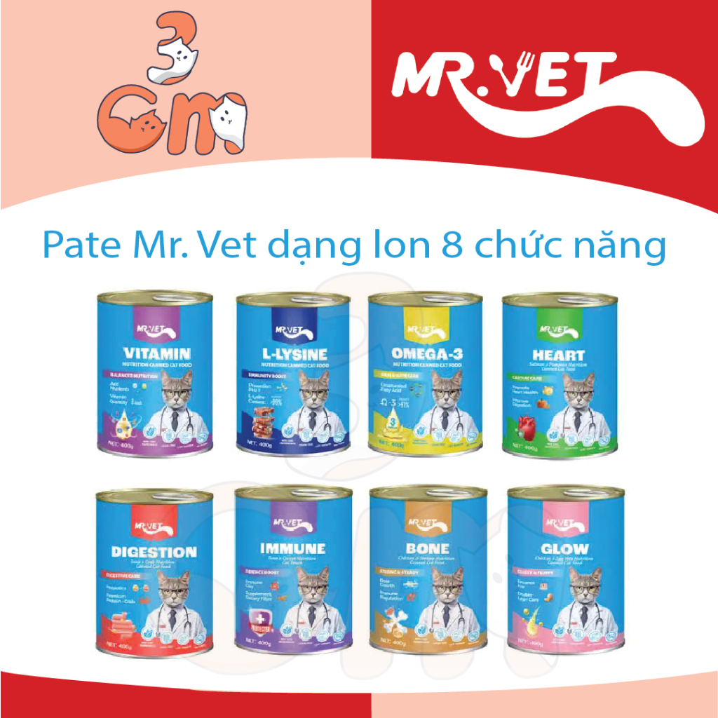 Pate Mr Vet/ Mr. Vet 400g dạng lon đủ 8 chức năng