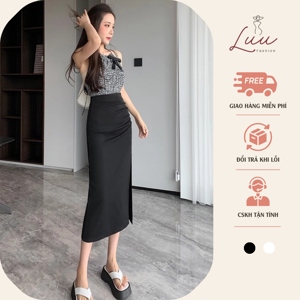 Chân váy nhún eo xẻ sườn cao dài 80cm Chất Vitex LUU80SS - Luu fashion