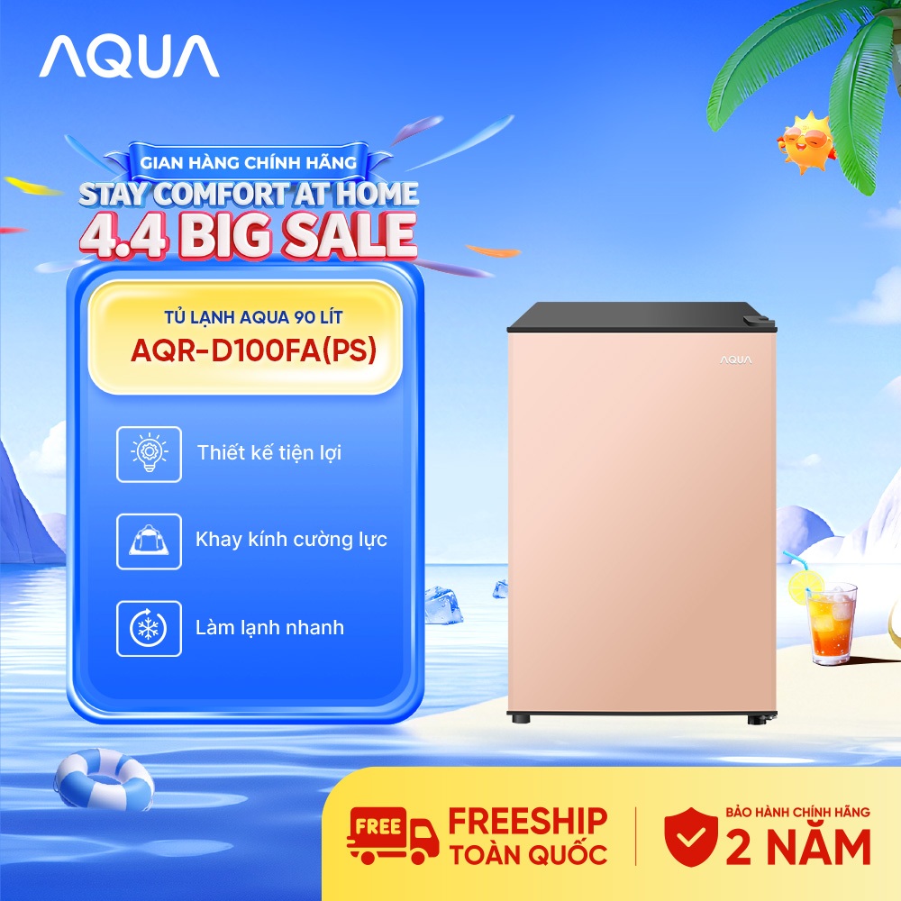 [SẢN PHẨM MỚI 2025] Tủ lạnh mini Aqua 90 lít AQR-D100FA(PS) - Màu hồng nhạt - Freeship toàn quốc