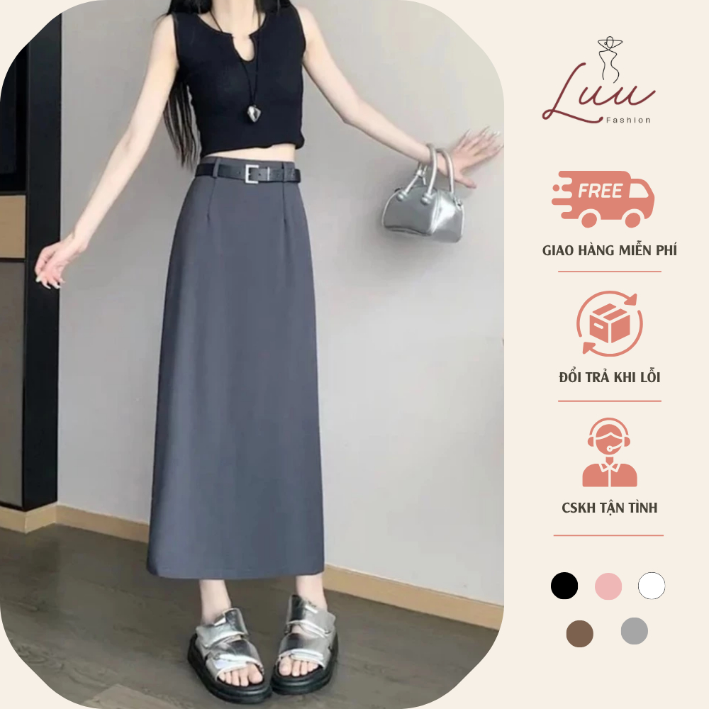 Chân váy 2 lớp hàng Vitex dài 80cm (tặng kèm đai) xẻ sau - Luu fashion
