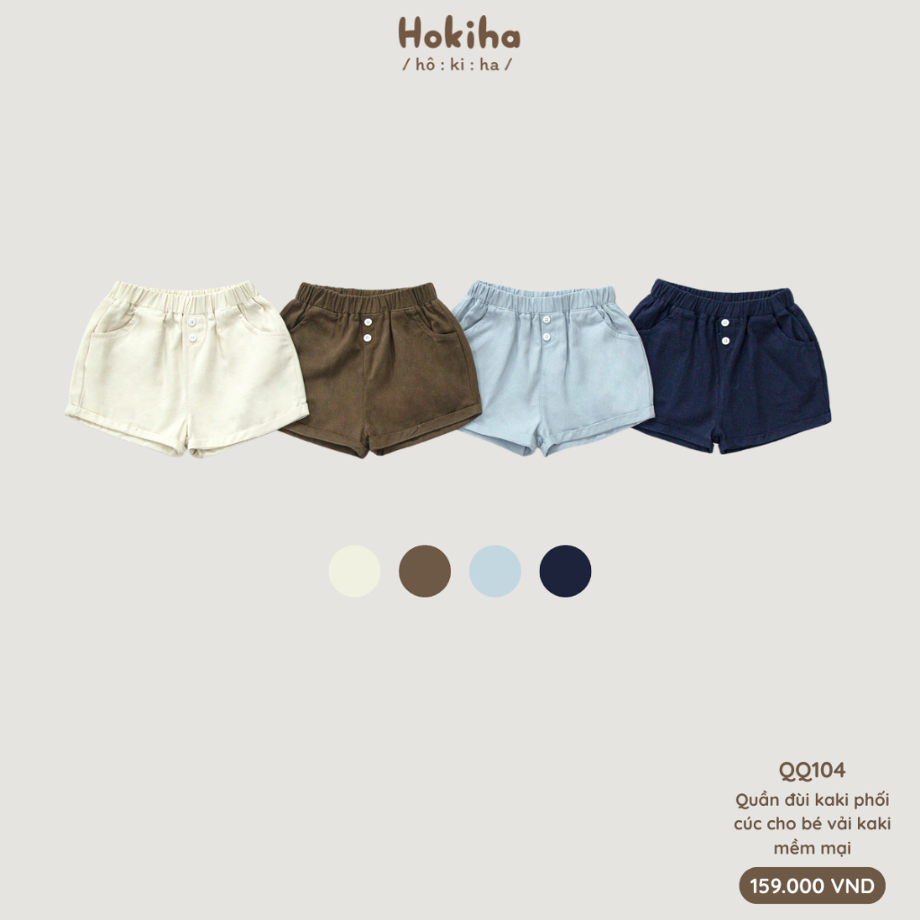 Quần đùi kaki phối cúc năng động Hokiha vải kaki mềm mại, thoáng mát cho bé từ 8-17kg QQ104