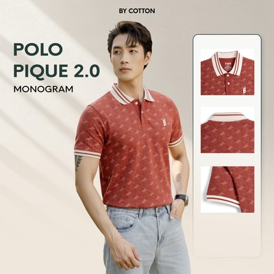 [BEST SELLER] Áo Thun Polo Nam Pique 2.0 Monogram Cam Gạch & Vàng Đậm Luôn Tặng Hộp Đóng - BY COTTON