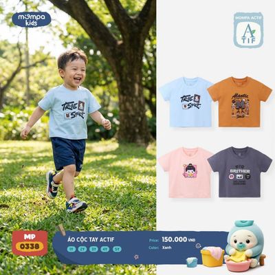 Áo cộc tay cho bé Mompa 1-5 tuổi vải Cotton Actif co giãn thấm hút nhanh khô DQ MP 0338