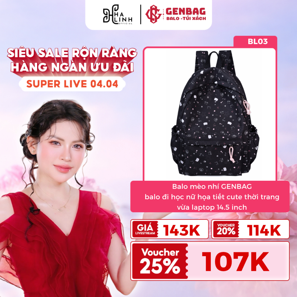 [VHL X GENBAG] Balo nữ đi học GENBAG balo mèo nhí ulzzang vải dù trượt nước đựng laptop 14,5 inch BL