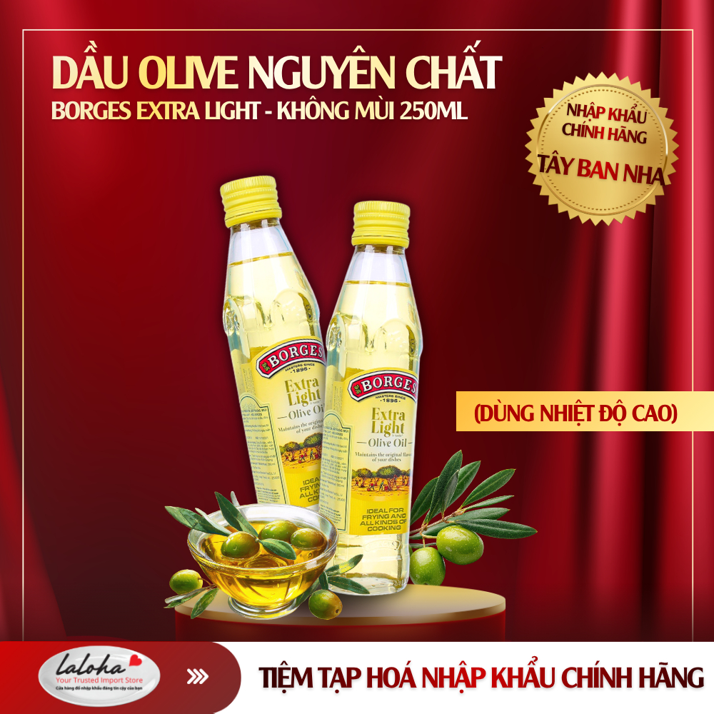 Dầu Olive Nguyên Chất Không Mùi | Borges Extra Light - Tây Ban Nha | 250ml | set 2 chai (dùng nhiệt 