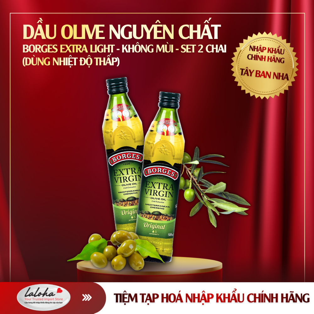 Dầu Olive Nguyên Chất Không Mùi | Borges Extra Light - Tây Ban Nha | 250ml | set 2 chai (dùng nhiệt 
