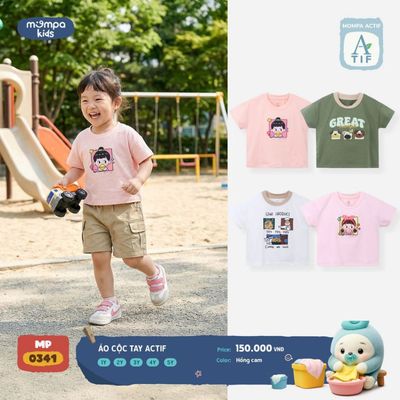 Áo cộc tay cho bé Mompa 1-5 tuổi vải Cotton Actif co giãn thấm hút nhanh khô DQ MP 0341
