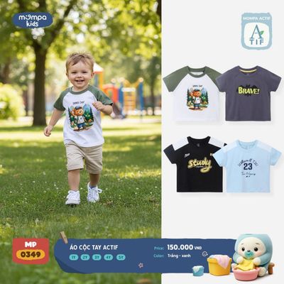 Áo cộc tay cho bé Mompa 1-5 tuổi áo thun vải Cotton Actif co giãn thấm hút nhanh khô DQ MP 0349