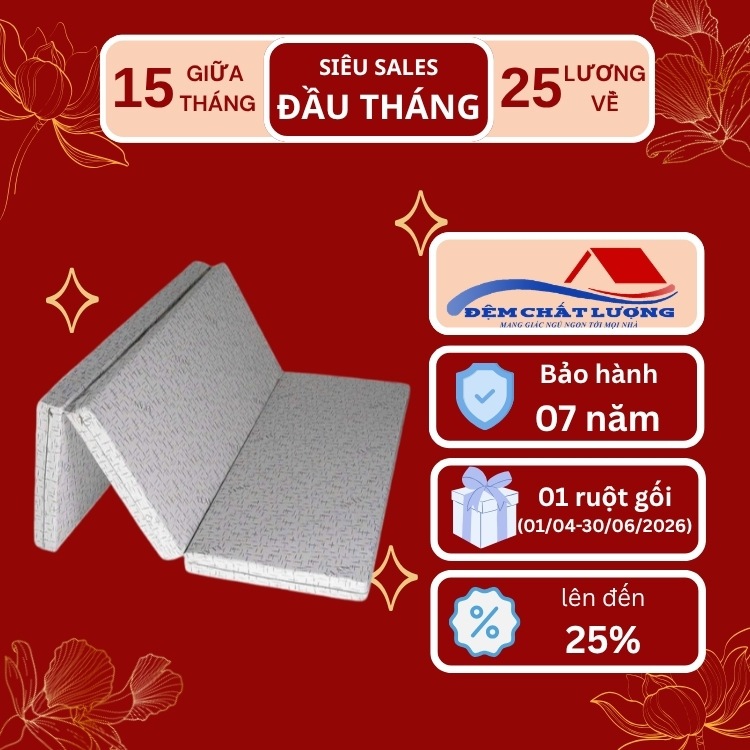 Đệm bông ép Elan Alias gấp 3 vỏ gấm cao cấp không chần