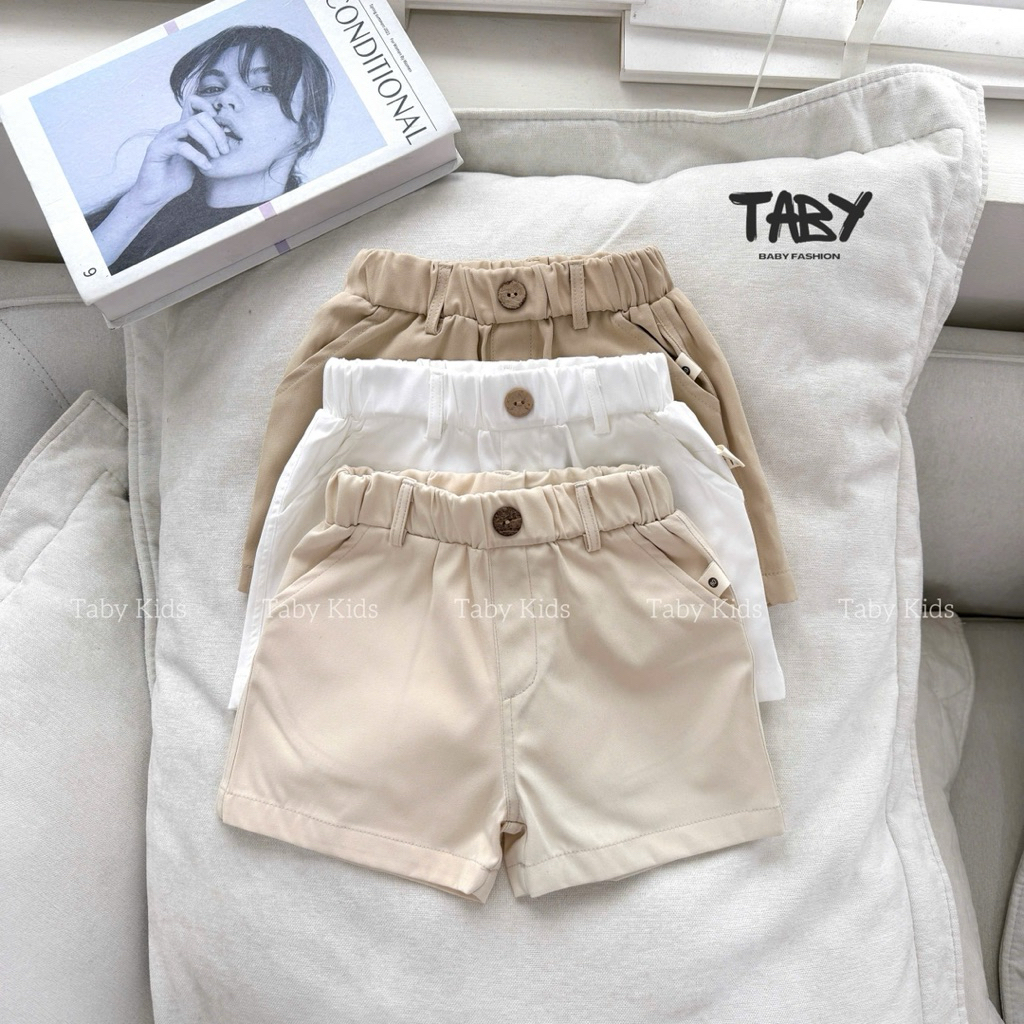 TB104 Quần sooc thô phối khuy dừa Taby Kids, chất kaki 2da cho bé trai bé gái 8-27kg