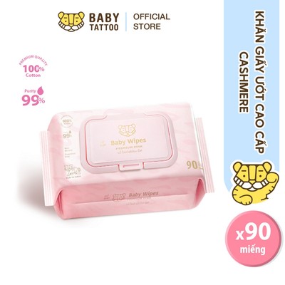 BABY TATTOO Khăn Giấy Ướt Premium Chất Vải CASHMERE Mềm Mịn, Làm Từ 100% Sợi Bông Tự Nhiên, Gói 90 Miếng