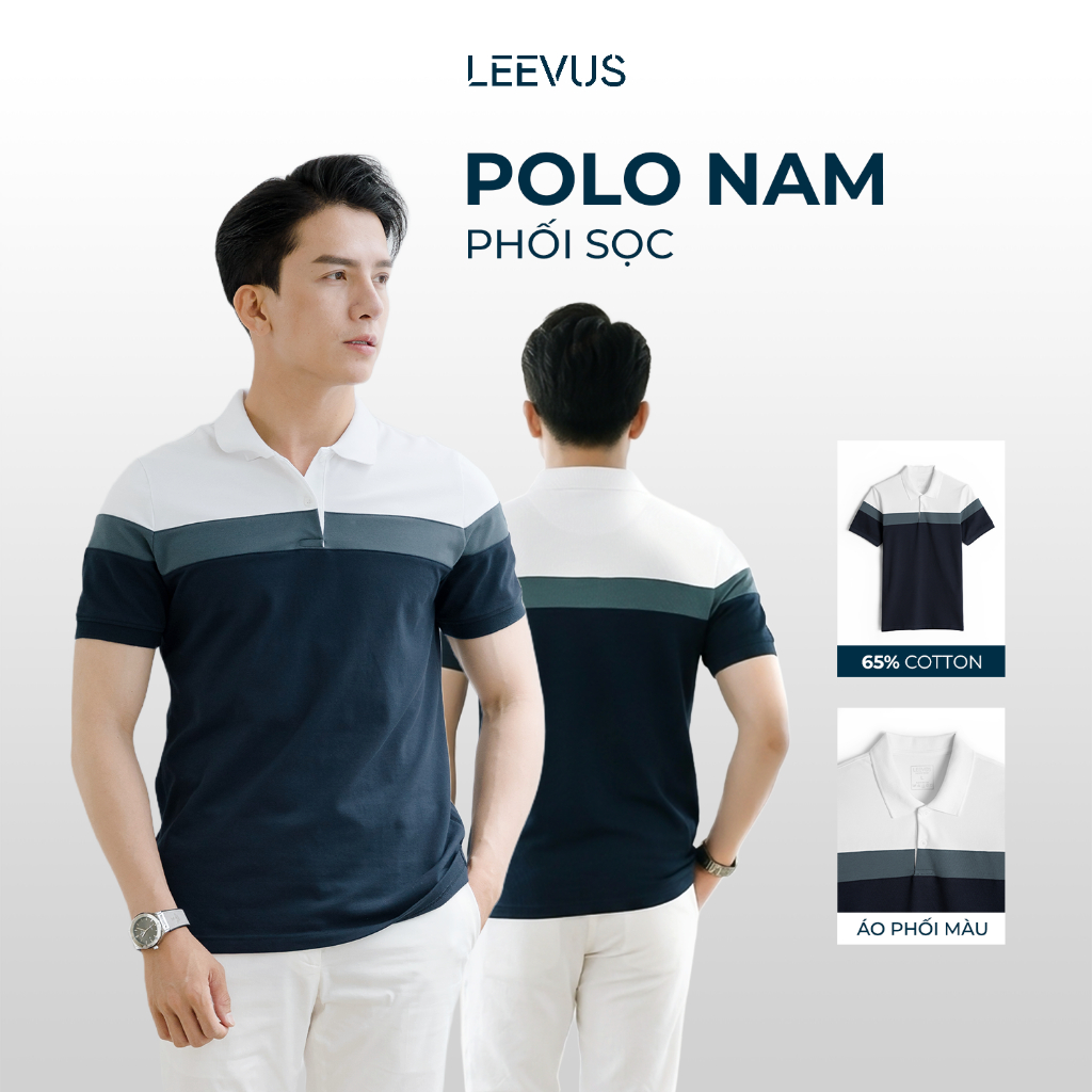 [TẶNG HỘP ĐƠN TỪ 2 SP] Áo thun Polo nam phối sọc LEEVUS, CVC cá sấu 100% cao cấp, LEEVUS APL213