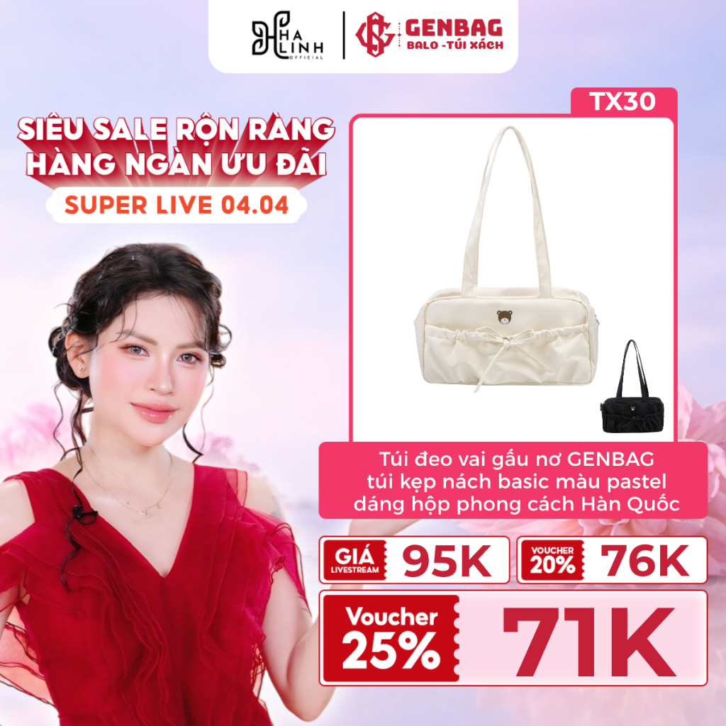 [VHL x GENBAG] Túi đeo vai gấu nơ GENBAG túi quai xách vải dù trượt nước thời trang TX30